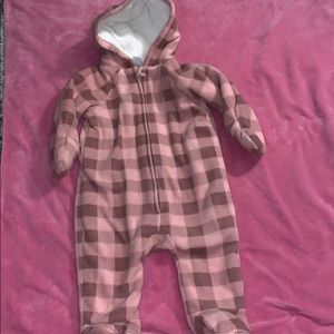 Old navy pink plaid 3-6 fleece footed coat